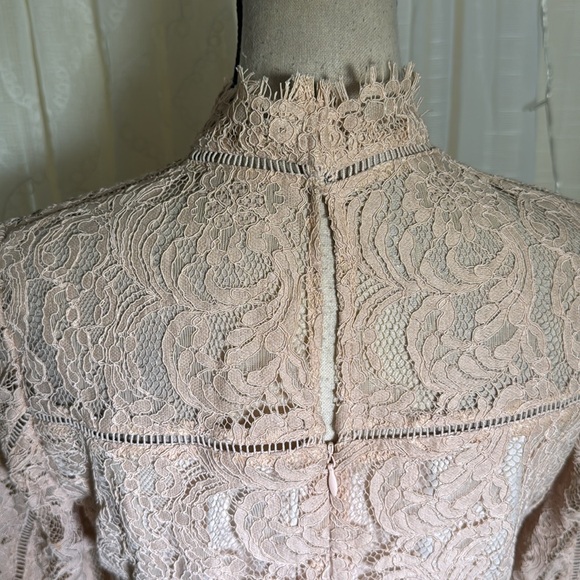 Reiss Cream Sheath Dress with Mandarin Collar and Bishop Sleeves,6 - Picture 6 of 8